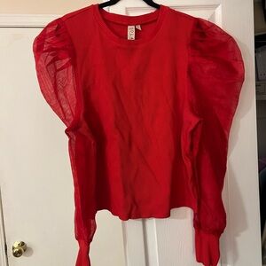 Dolan Red Sheer Sleeve Top